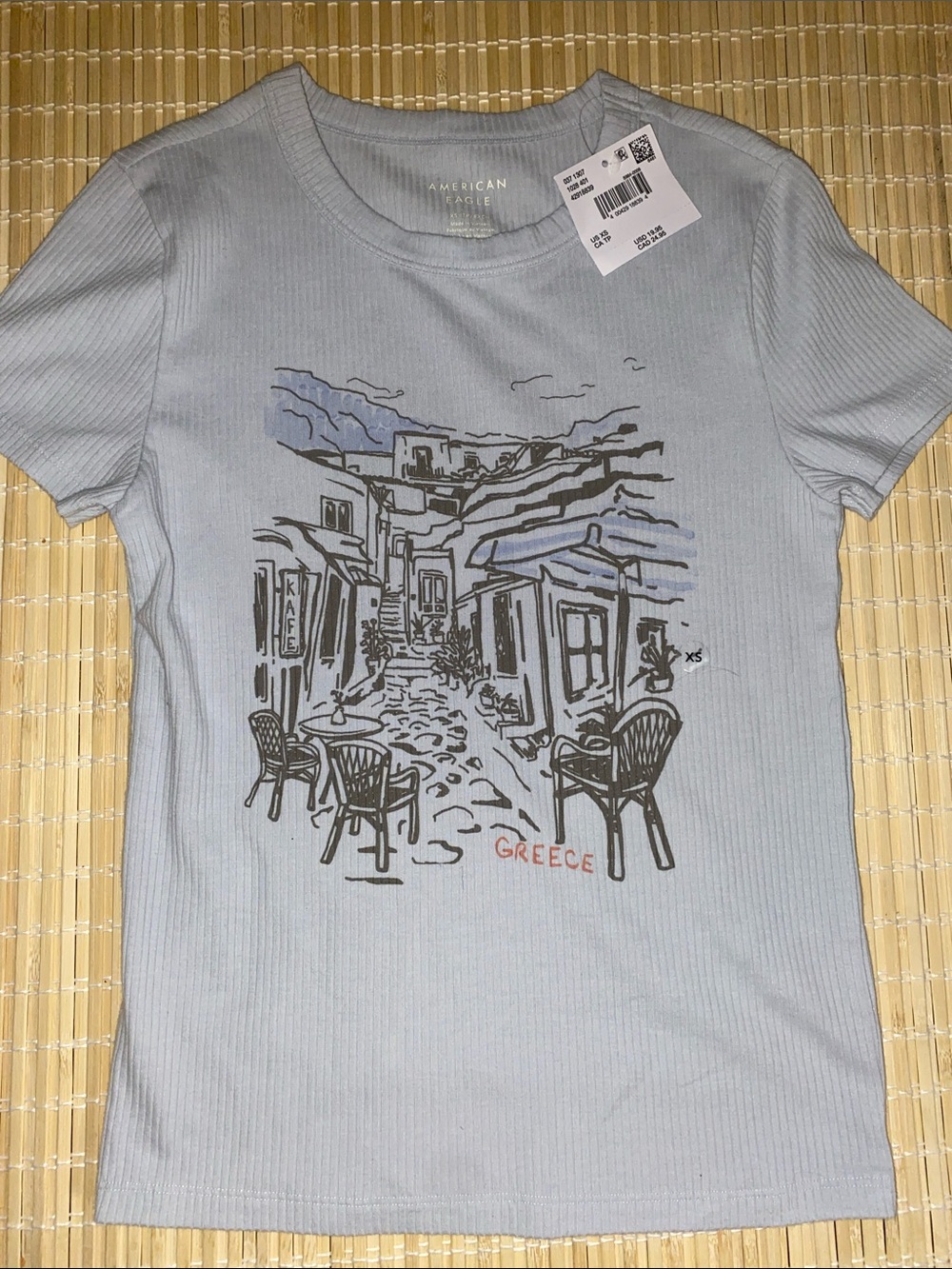 American Eagle Outfitters Light Blue Greece Graphic Short-Sleeve Tee